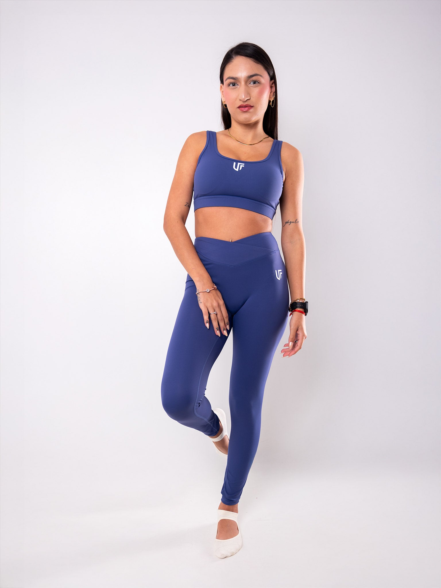Set Athleisure 2 Piezas - Top + Leggings Cintura Cruzada - Azul