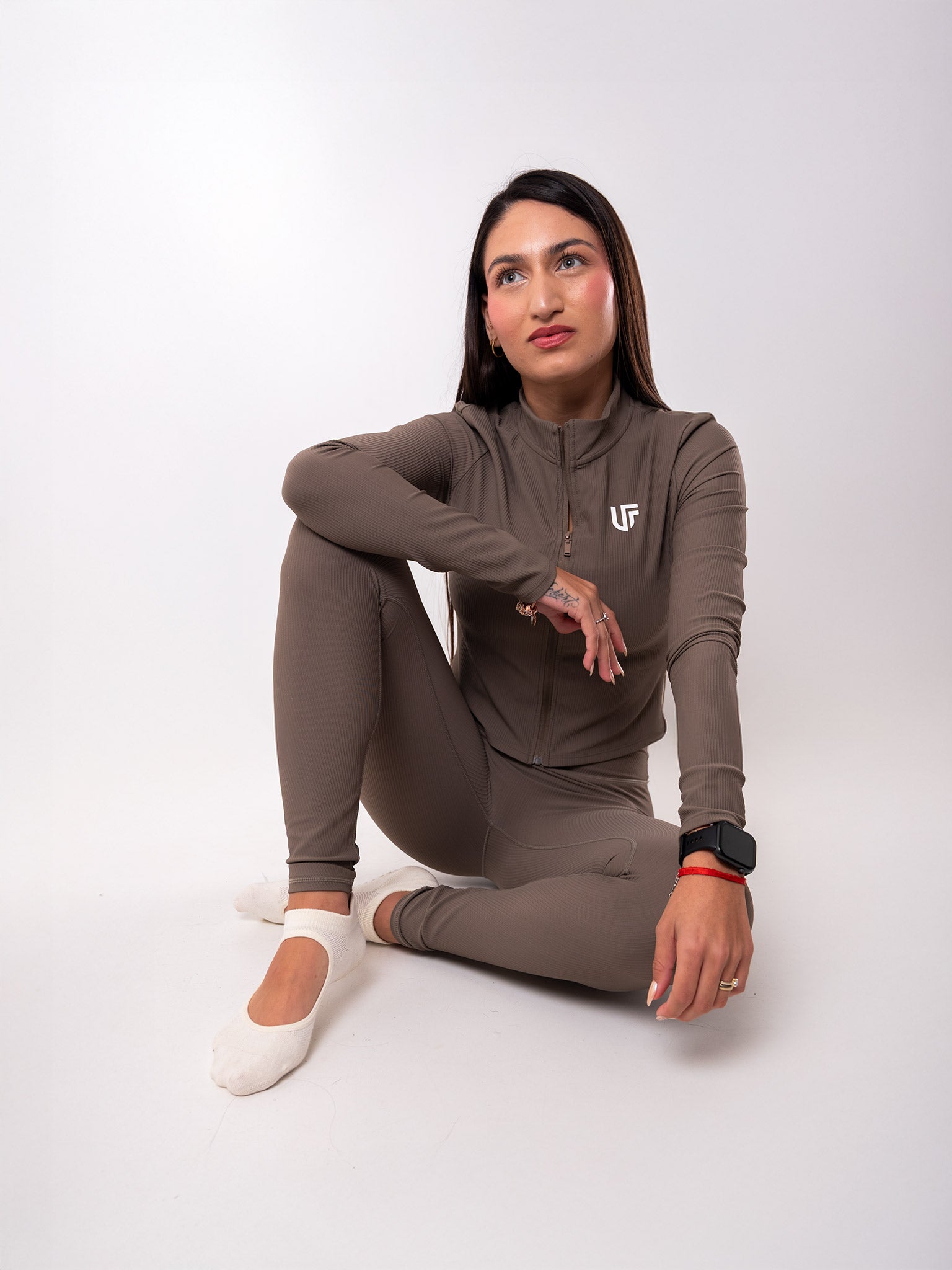 Set 3 Piezas - Leggings + Campera + Top Textura Ribbed