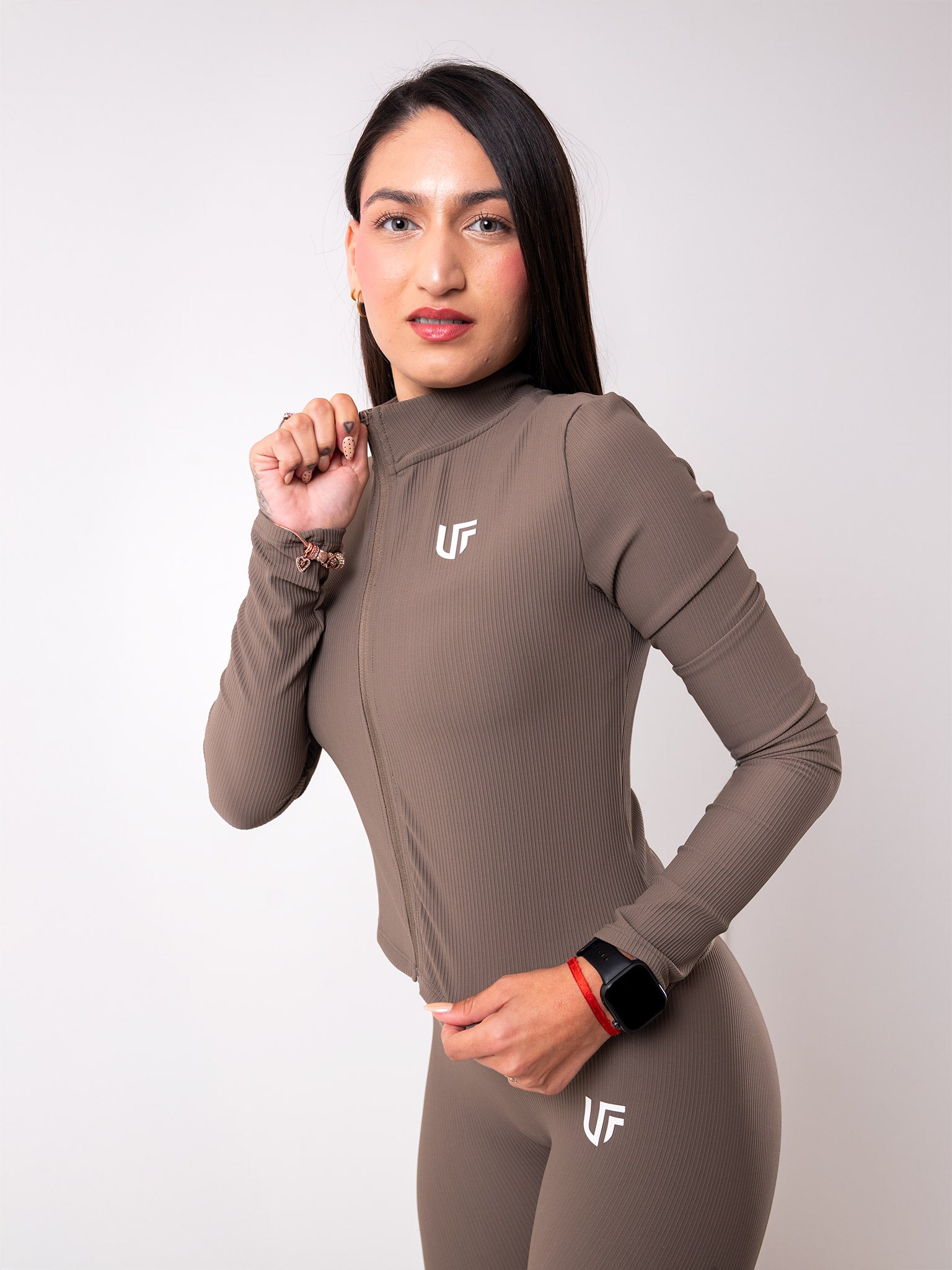 Set 3 Piezas - Leggings + Campera + Top Textura Ribbed