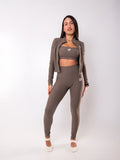 Set 3 Piezas - Leggings + Campera + Top Textura Ribbed