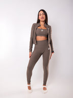 Set 3 Piezas - Leggings + Campera + Top Textura Ribbed