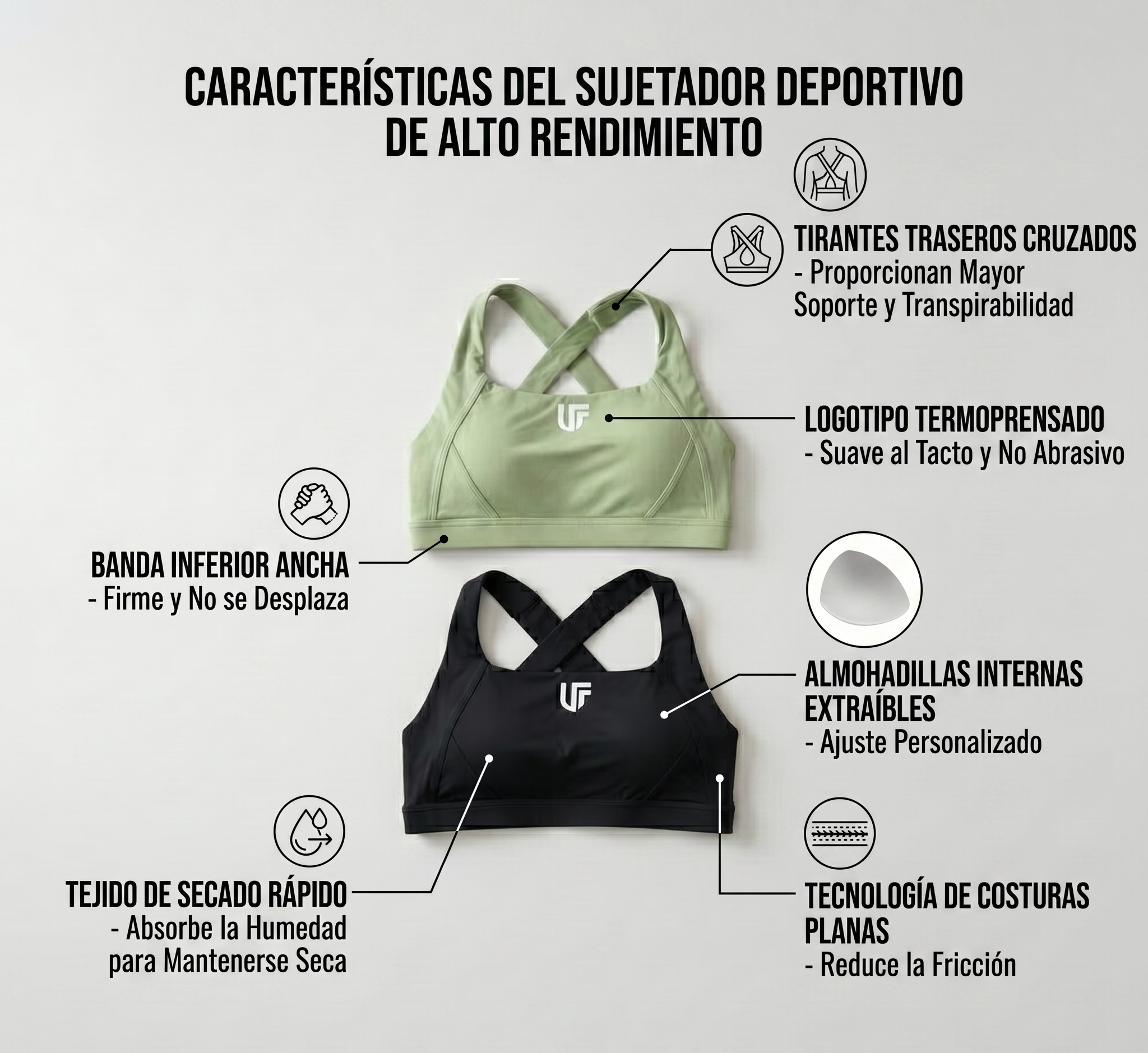 Top Deportivo UF Espalda Cruzada - Soporte y Comodidad - Salvia