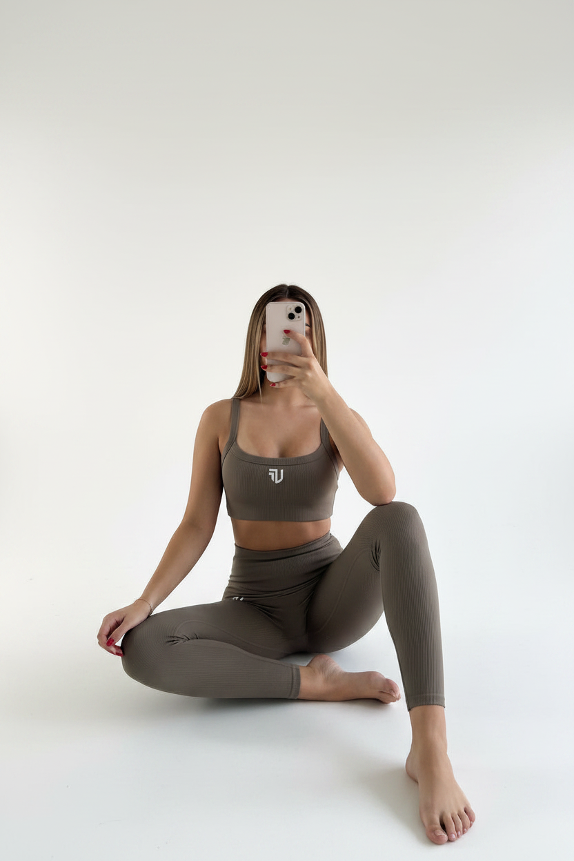 Set 3 Piezas - Leggings + Campera + Top Textura Ribbed