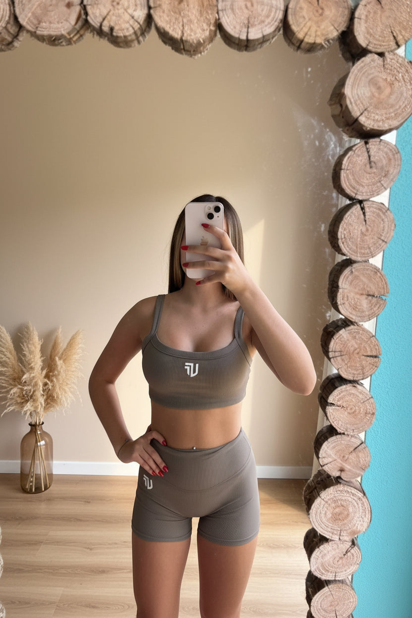 Set RIB 2 Piezas - Top + Short Textura Ribbed - Mocha