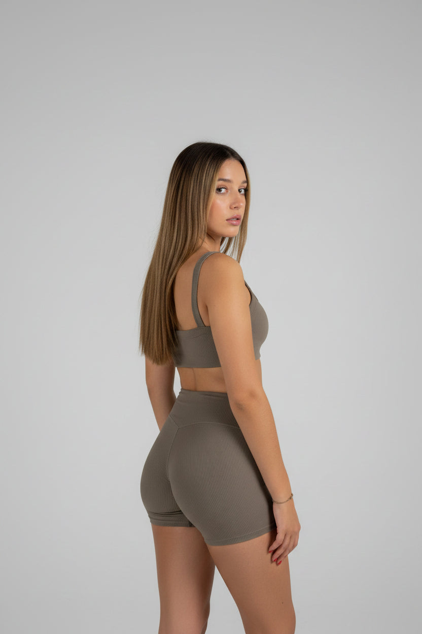 Set RIB 2 Piezas - Top + Short Textura Ribbed - Mocha