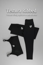 Conjunto RIB - Top + Leggings Textura Ribbed - Negro