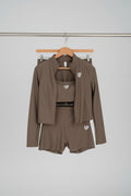 Conjunto 3 Piezas Mocha - Top + Short + Chaqueta Deportiva